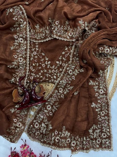 Frenzy Chiffon Sequin Saree Designer Blouse Style for Party Glam Designer Wedding Sarees Wholesale