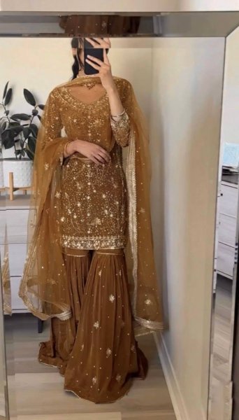 Elegant Georgette Zarkan Diamond Work Sharara Suit with Net Dupatta for Party Wear at Manufacturer Rate Ready To Wear Collection