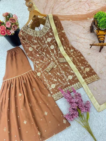 Elegant Georgette Zarkan Diamond Work Sharara Suit with Net Dupatta for Party Wear at Manufacturer Rate Ready To Wear Collection