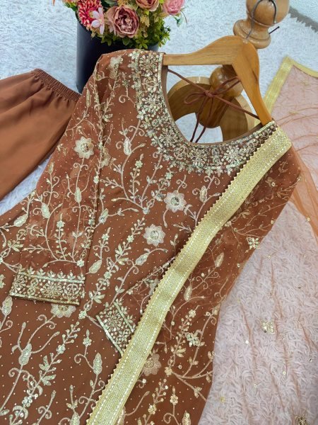Elegant Georgette Zarkan Diamond Work Sharara Suit with Net Dupatta for Party Wear at Manufacturer Rate Ready To Wear Collection