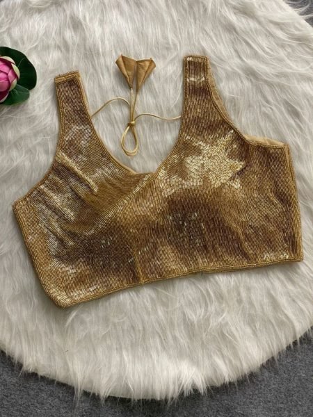 Elegant Golden Pure Silk Handwork Blouse with Pearls  Beads   Pipe Moti Detailing Ready to Wear for Resellers