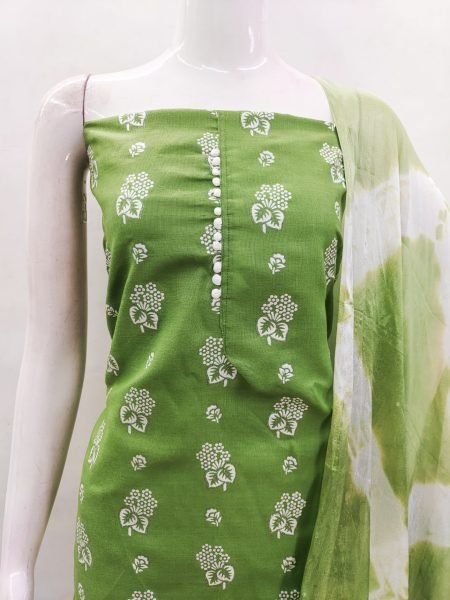 Elegant Green Color Cotton Slub Print Dress Material Collection At Wholesale Rate  Color Set Matching Dress Material Wholesale