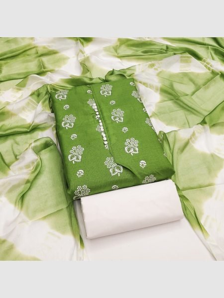 Elegant Green Color Cotton Slub Print Dress Material Collection At Wholesale Rate  Color Set Matching Dress Material Wholesale