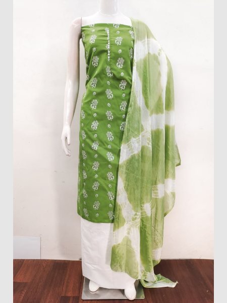 Elegant Green Color Cotton Slub Print Dress Material Collection At Wholesale Rate  Color Set Matching Dress Material Wholesale