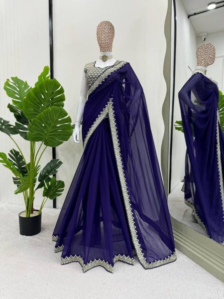 Elegant Heavy  Georgette Saree With Sequins Work Sarees 