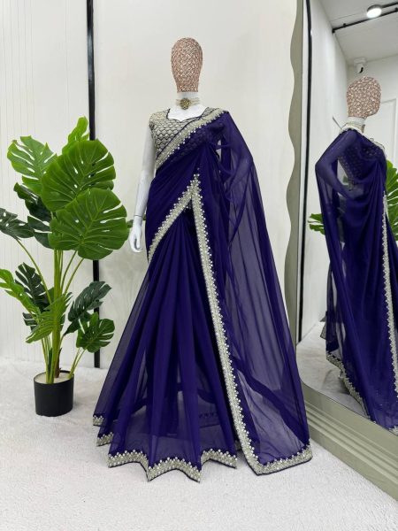 Elegant Heavy  Georgette Saree With Sequins Work Georgette Sarees Wholesale