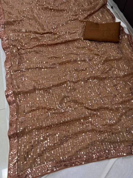 Elegant Heavy Georgette Saree With Sequins Work Bollywood Fancy Sarees Wholesale