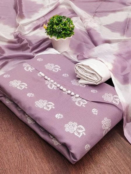Elegant Lavender Color Cotton Slub Print Dress Material Collection At Wholesale Rate 