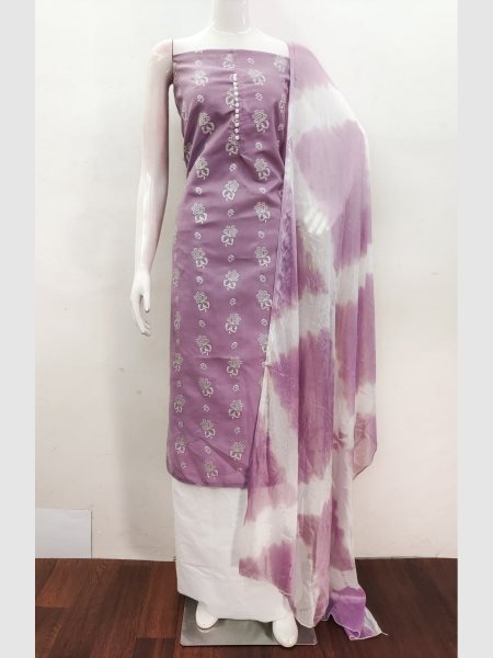 Elegant Lavender Color Cotton Slub Print Dress Material Collection At Wholesale Rate  Color Set Matching Dress Material Wholesale