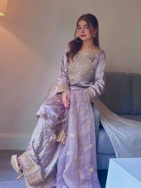Elegant Light Purple Kurti Palazzo with Hand Embroidery Festive Ready Grace 