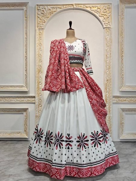 Festive Muslin Cotton Lehenga Set with Real Mirror Work Perfect for Navratri Nights 