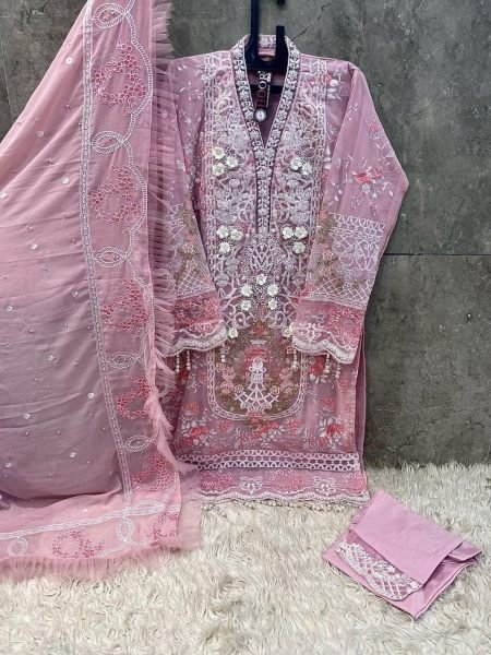 Elegant Baby Pink Pakistani Ready to Wear Suit with Fancy Dupatta Perfect for Festive Looks Pakistani Suits Wholesale