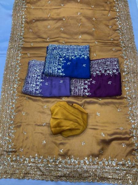 Elegant Party Wear Chinon Silk Saree with Embroidery   Digital Print  Embroidery Sarees Wholesale