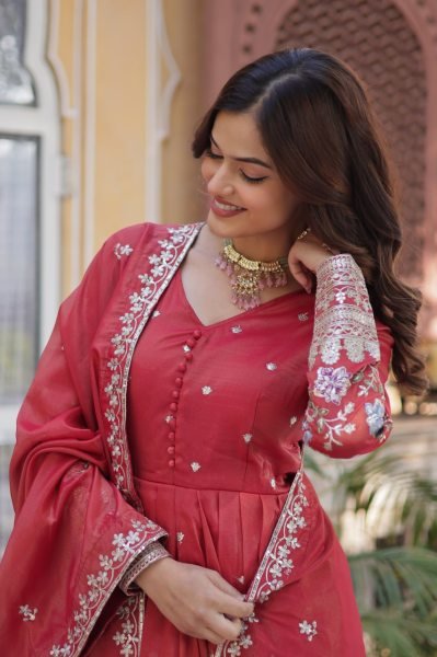 Elegant Party Wedding Wear Anarkali Gowns for Viscose Cosmos Fabric with Zari Sequin Embroidery Work Online Garment Supplier Anarkali Kurtis 