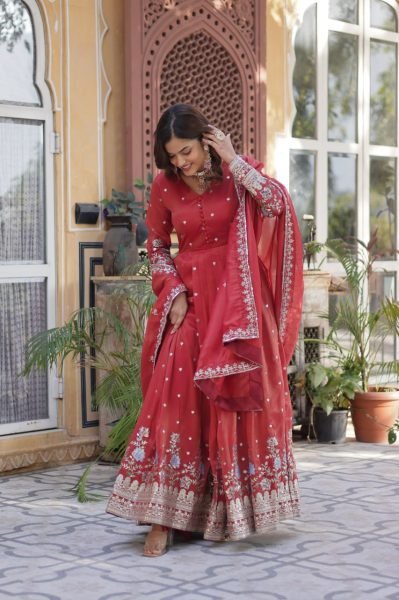 Elegant Party Wedding Wear Anarkali Gowns for Viscose Cosmos Fabric with Zari Sequin Embroidery Work Online Garment Supplier Anarkali Kurtis 