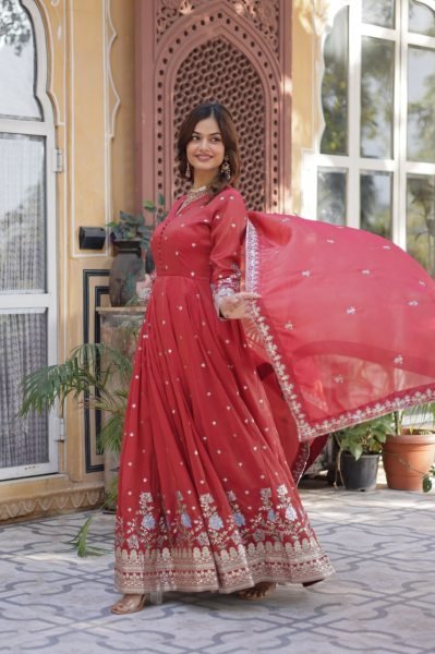 Elegant Party Wedding Wear Anarkali Gowns for Viscose Cosmos Fabric with Zari Sequin Embroidery Work Online Garment Supplier Anarkali Kurtis 