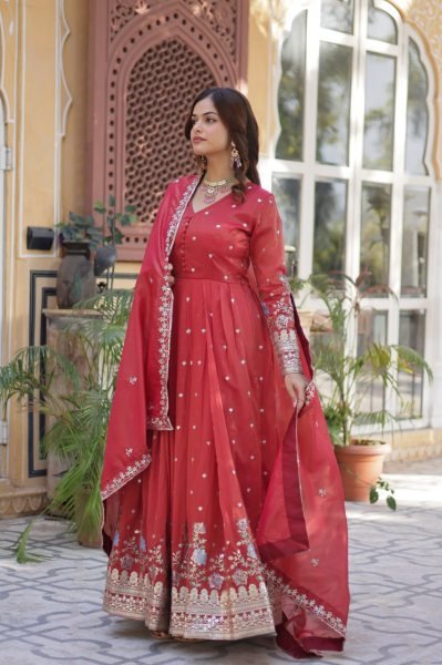 Elegant Party Wedding Wear Anarkali Gowns for Viscose Cosmos Fabric with Zari Sequin Embroidery Work Online Garment Supplier Anarkali Kurtis 