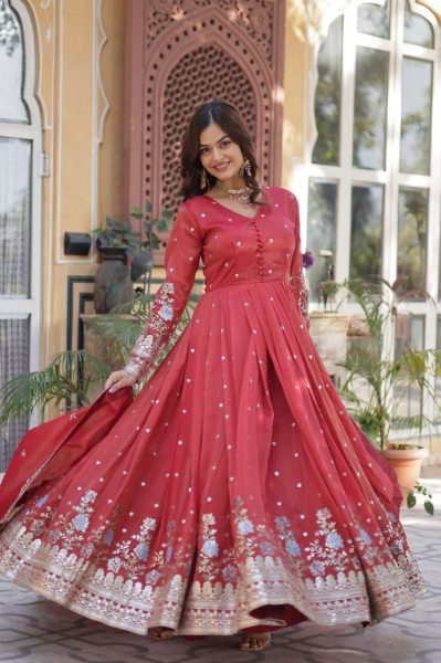Elegant Party Wedding Wear Anarkali Gowns for Viscose Cosmos Fabric with Zari Sequin Embroidery Work Online Garment Supplier Anarkali Kurtis 