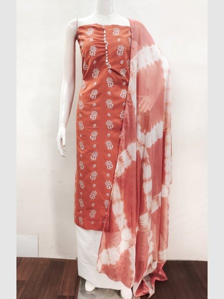 Elegant Peach Color Cotton Slub Print Dress Material Collection At Wholesale Rate  Color Set Matching Dress Material Wholesale