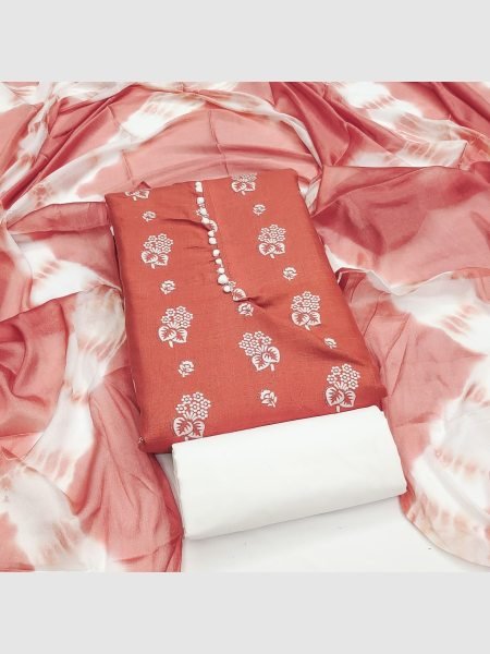 Elegant Peach Color Cotton Slub Print Dress Material Collection At Wholesale Rate  Color Set Matching Dress Material Wholesale