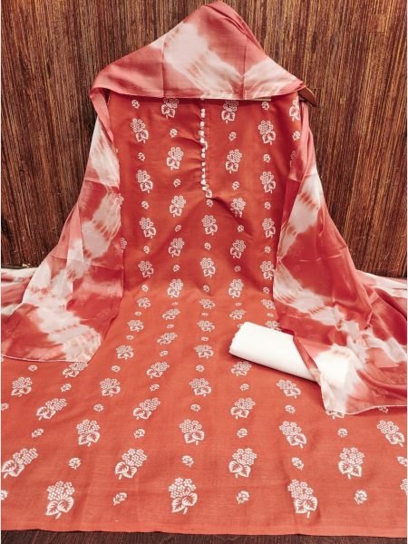 Elegant Peach Color Cotton Slub Print Dress Material Collection At Wholesale Rate  Color Set Matching Dress Material Wholesale