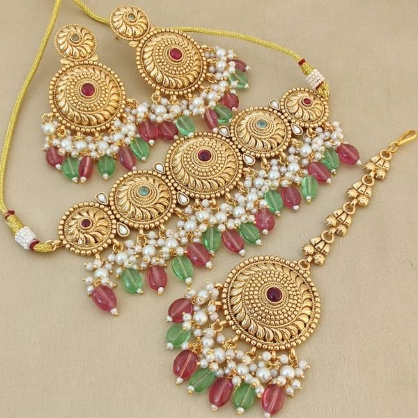 Elegant Pearl Choker Necklace with Matching Tikka  & Earrings Party &  Bridal Wear Fashion Accessories Wholesale