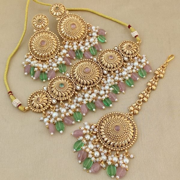 Elegant Pearl Choker Necklace with Matching Tikka  & Earrings Party &  Bridal Wear Fashion Accessories Wholesale