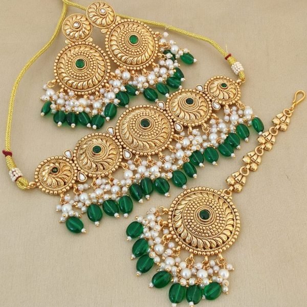 Elegant Pearl Choker Necklace with Matching Tikka  & Earrings Party &  Bridal Wear Fashion Accessories Wholesale