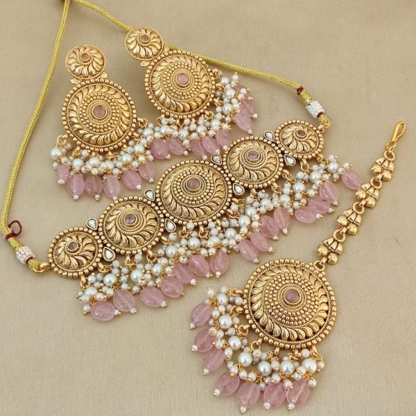 Elegant Pearl Choker Necklace with Matching Tikka  & Earrings Party &  Bridal Wear Fashion Accessories Wholesale
