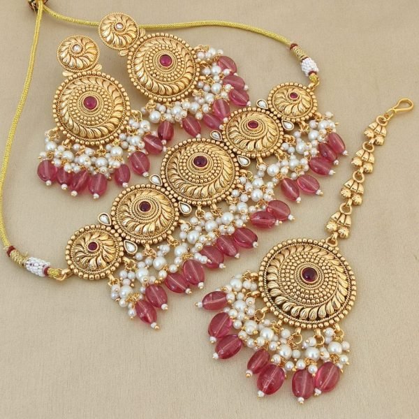 Elegant Pearl Choker Necklace with Matching Tikka  & Earrings Party &  Bridal Wear Fashion Accessories Wholesale