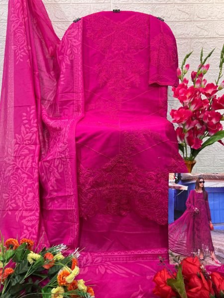 Elegant Pink Cotton Embroidered Lawn Suit Chiffon/Cotton Dupatta Options Wholesale Deal Pakistani Suits Wholesale
