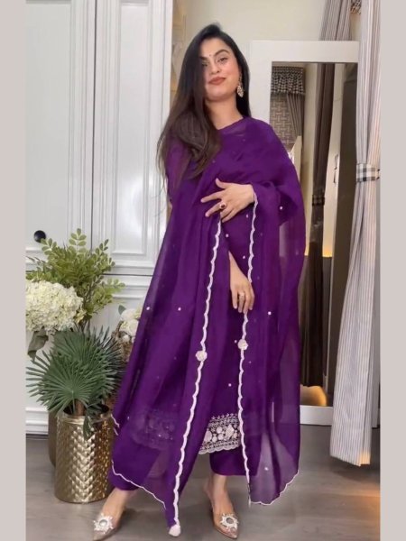 Elegant Premium Chinon Kurti Set 3Pc Ready to Wear with Bottom   Embroidered Dupatta Best Selling Ethnic Wear 