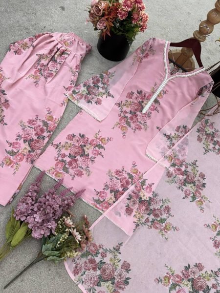 Elegant Printed Georgette Farshi Suit with Dupatta Perfect for Festive Wear Ready To Wear Collection