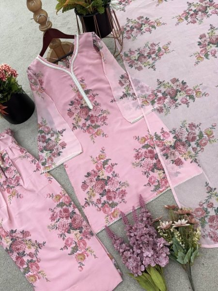 Elegant Printed Georgette Farshi Suit with Dupatta Perfect for Festive Wear Ready To Wear Collection