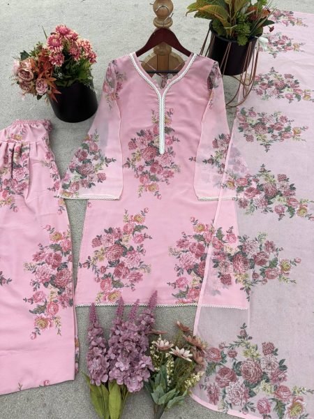 Elegant Printed Georgette Farshi Suit with Dupatta Perfect for Festive Wear Ready To Wear Collection