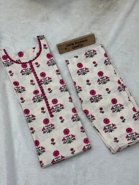 Elegant Printed Linen Cotton Kurta Pant Set Daily to Wear Kurti With Bottom Wholesale