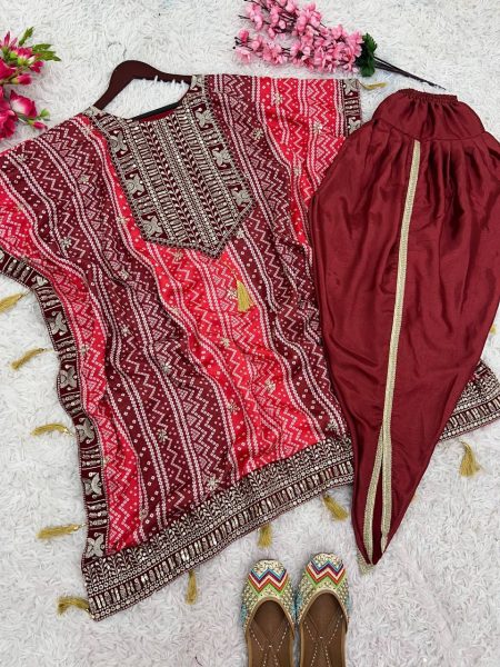 Elegant Pure Chinnon Kaftan and Dhoti Set with Embroidery Sequence Work Ready To Wear Collection