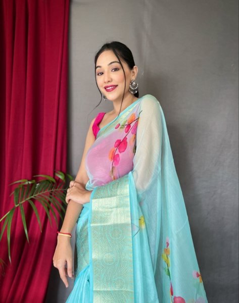 Elegant Pure Organza Silk Saree with Pichwai Print Organza Sarees Wholesale