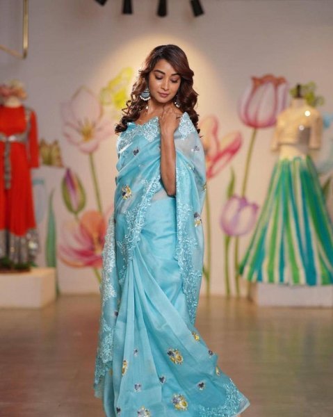 Elegant Pure Silk Embroidered Saree in Solid Color Bollywood Inspired Party Wear from Surat Saree Manufacturer  Organza Sarees Wholesale