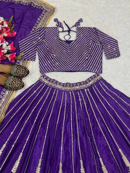 Regal Purple Bridal Lehenga Choli in Chinon Silk with Zari   Sequin Embroidery Designer Wedding Edition Designer Lehenga Choli