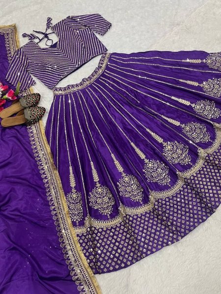 Regal Purple Bridal Lehenga Choli in Chinon Silk with Zari   Sequin Embroidery Designer Wedding Edition Designer Lehenga Choli