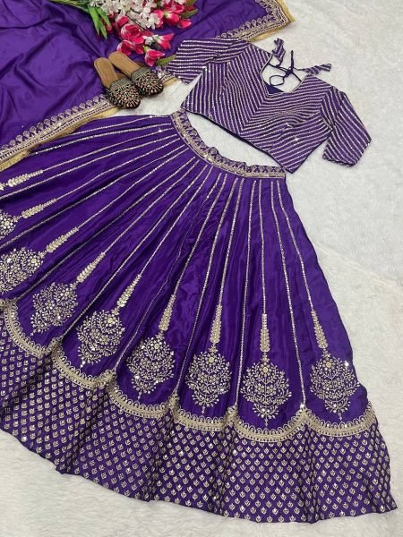 Regal Purple Bridal Lehenga Choli in Chinon Silk with Zari   Sequin Embroidery Designer Wedding Edition Designer Lehenga Choli