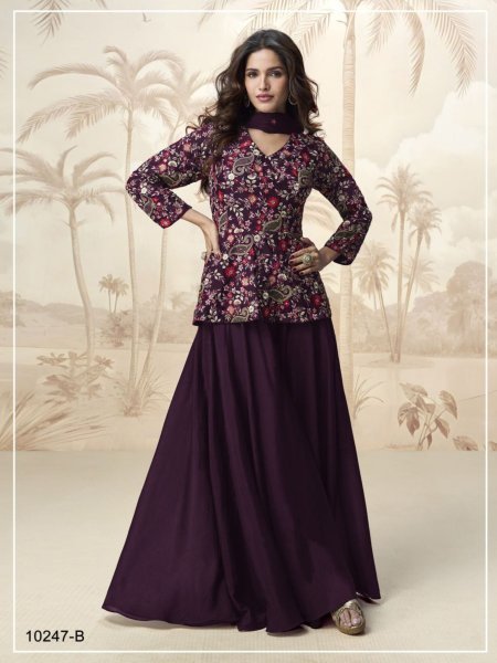 Elegant Purple Embroidered Palazzo Salwar Suit Readymade Designer Collection at Wholesale Price
