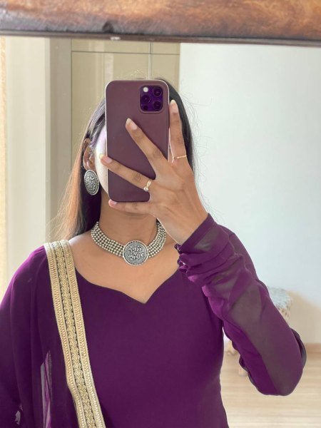 Elegant Purple Georgette Anarkali Suit with Heavy Embroidery   Mirror Work Ready to Wear Party Collection at Wholesale Prices  Anarkali Kurtis 