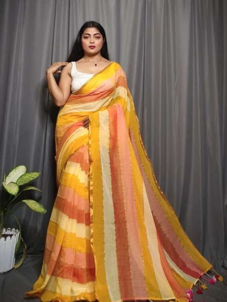 Elegant Rainbow Mull Cotton Saree Pure Cotton Without Blouse Piece Cotton Sarees Wholesale