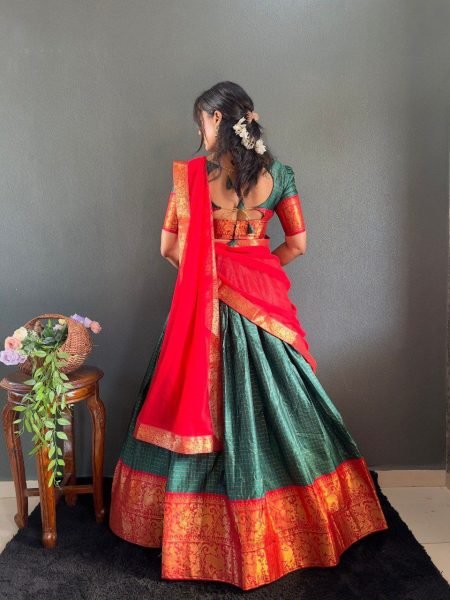 Elegant Readymade Cotton Lehenga Choli in South Indian Style with Fancy Dupatta Wedding Collection Bulk Deal Available Half Saree Lehenga