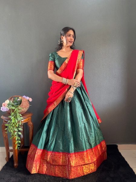 Elegant Readymade Cotton Lehenga Choli in South Indian Style with Fancy Dupatta Wedding Collection Bulk Deal Available Half Saree Lehenga