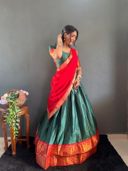 Elegant Readymade Cotton Lehenga Choli in South Indian Style with Fancy Dupatta Wedding Collection Bulk Deal Available Half Saree Lehenga
