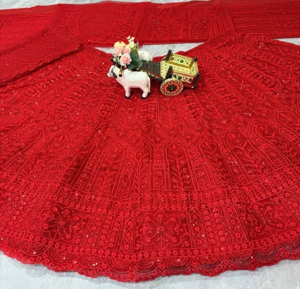 Elegant Red Embroidered Net Lehenga with Dupatta Ready for Brides Designer Lehenga Choli