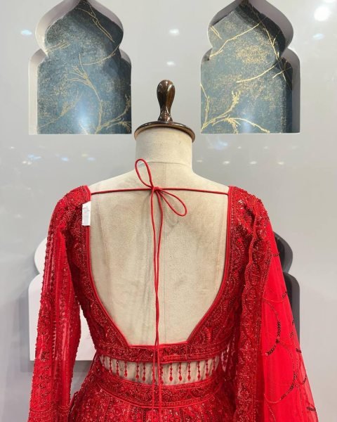 Elegant Red Embroidered Net Lehenga with Dupatta Ready for Brides Designer Lehenga Choli
